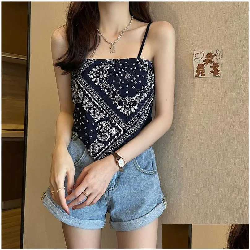 Women`S T-Shirt Womens 4 Colors T Shirt Fashion Casual Cashew Flower Sling Vest Summer Girl Scarf Ladies Outer Wear Tube Top Drop Deli Dhybu