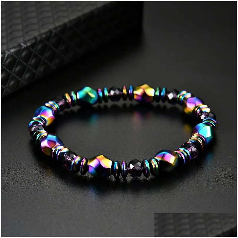 Beaded Colorf Bracelets Magnet Bracelet Women Hematite Health Rainbow Magnetic Bangle Charm For Uni Men Handmade Drop Delivery Jewelr Dhzjm