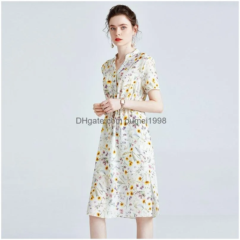Plus Size Dresses Oc 413N61 Womens Dress 100% Mberry Silk High Quality Summer Printed Drop Delivery Apparel Women`S Dhotc