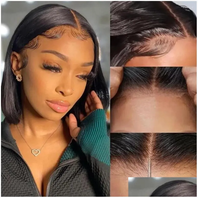 Wear And Go Glueless Human Hair Bob Wigs 5x5 Closure Straight Wave Lace Front Wig 13x4 Pre-bleached Knots Pre-Cut