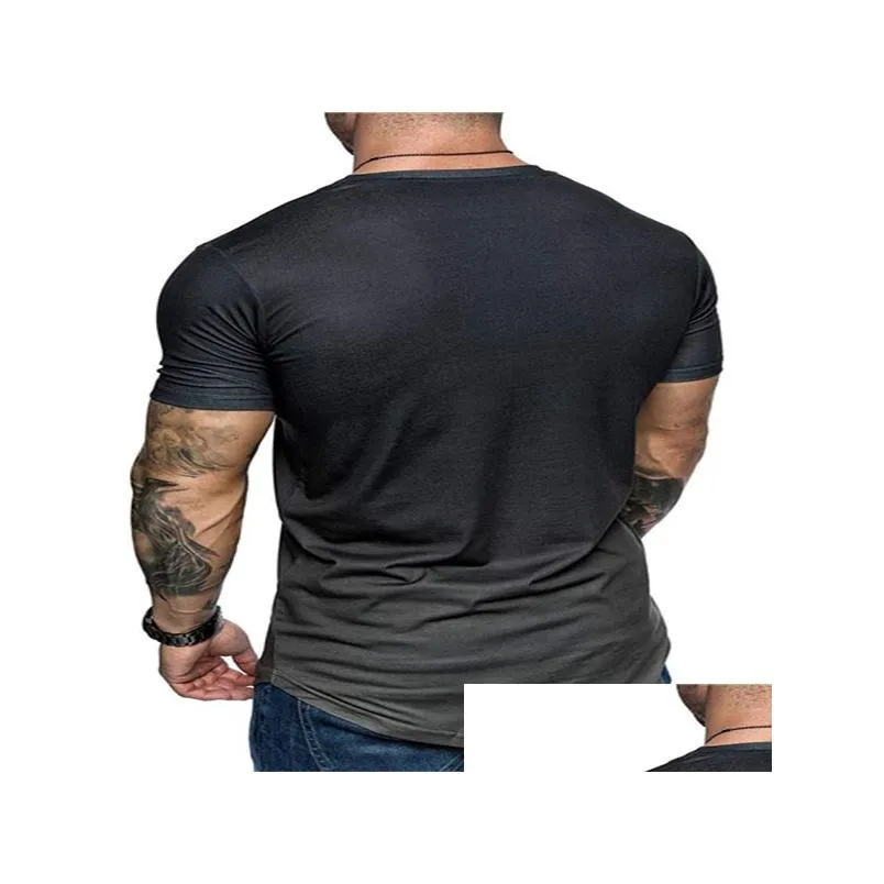 Men`S T-Shirts Mens T Shirts Gradient Short Sleeve T-Shirt Fashion Washed Round Neck Tee Retro Loose High Street Casual Drop Delivery Dhbej