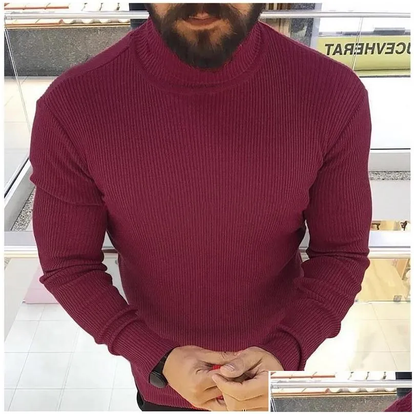 Men`S Sweaters Mens Fashion Winter High Neck Thick Warm Sweater Men Turtleneck Brand Slim Fit Plover Knitwear Male Double Collar Drop Dhe2M