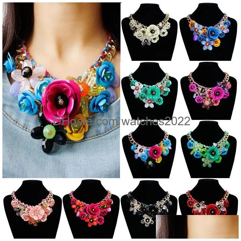 Beaded Necklaces Esigner Pendant Rose Flower Gemstone Resin Choker Statement Necklace For Women Wedding Party Gift Lady Drop Delivery Dhgzr