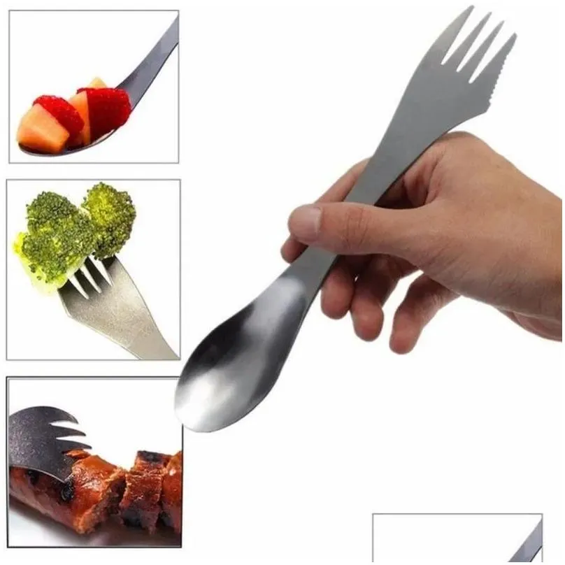Flatware Sets Fork Spoon Spork 3 In 1 Tableware Stainless Steel Cutlery Utensil Combo Kitchen Outdoor Picnic Scoop/Knife/Fork Set Drop Dhy4T