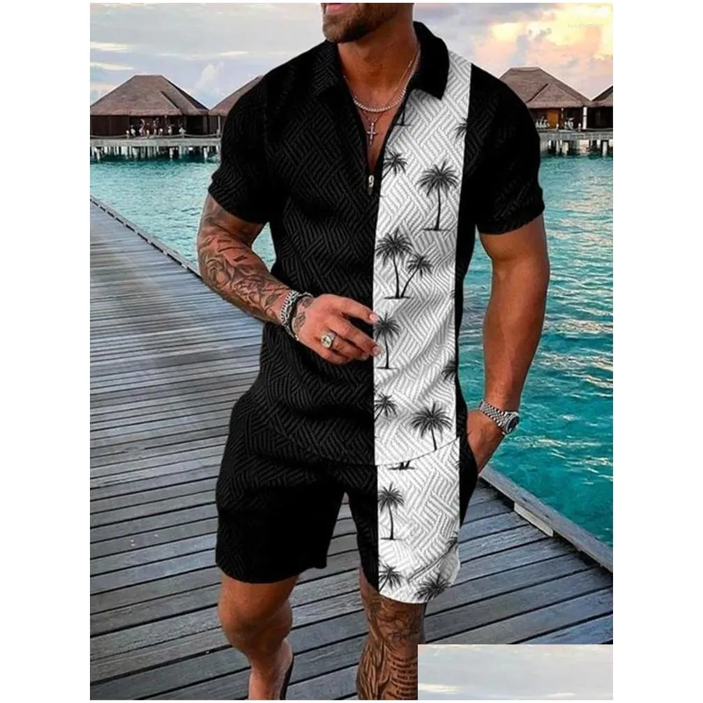 Men`S Polos Mens S Summer Hawaii 3D Print Shirts Shorts Sets Fashion Oversized Short Sleeve Shirt Pants Set Suits Man Tracksuit Clothi Otx1A