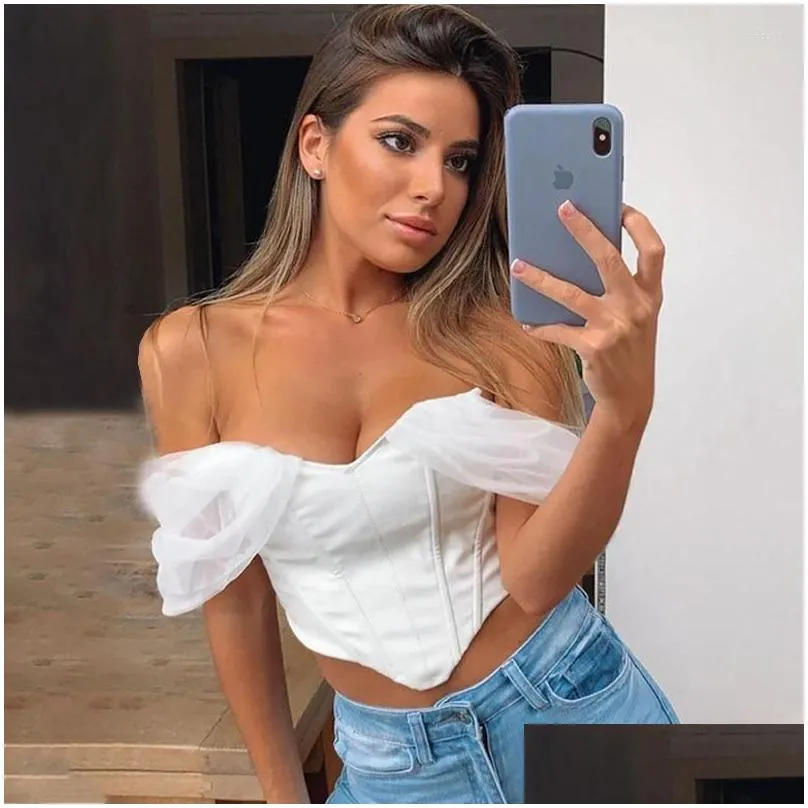 Women`S Blouses & Shirts Womens 2023 Pu Leather Y Blouse Women Summer Off Shouder Back Zipper Slim Crop Tops Club Punk And Female Dro Dhts2