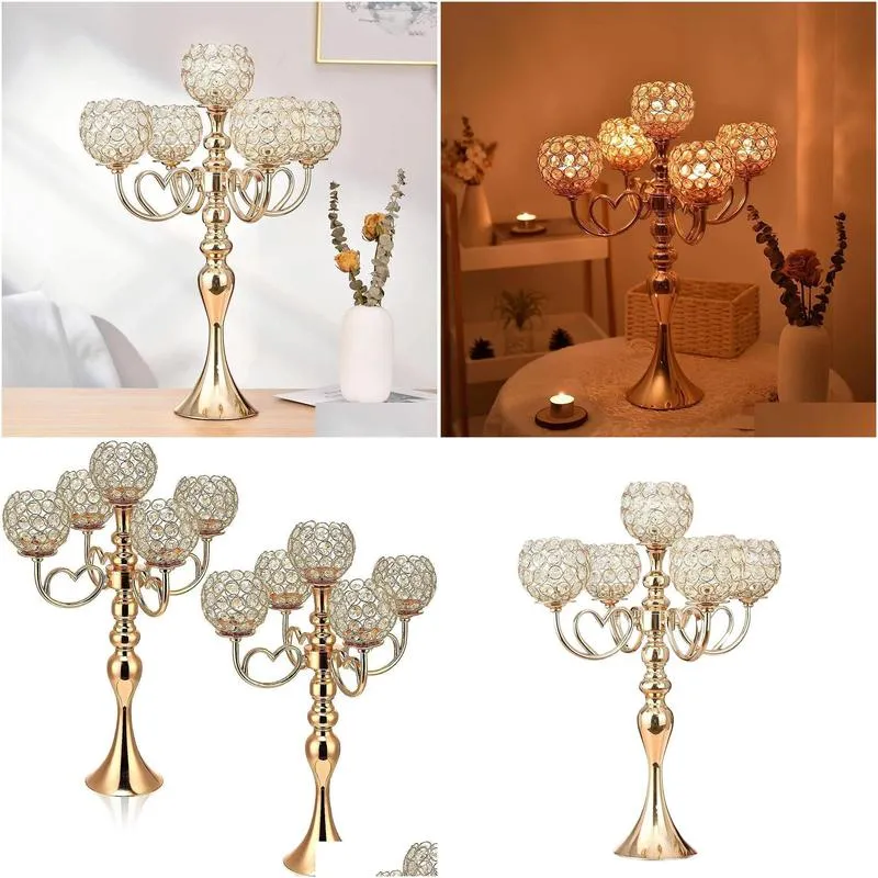 wedding rose gold candle holders elegant 54cm height tall 5 arms for wedding party decoration