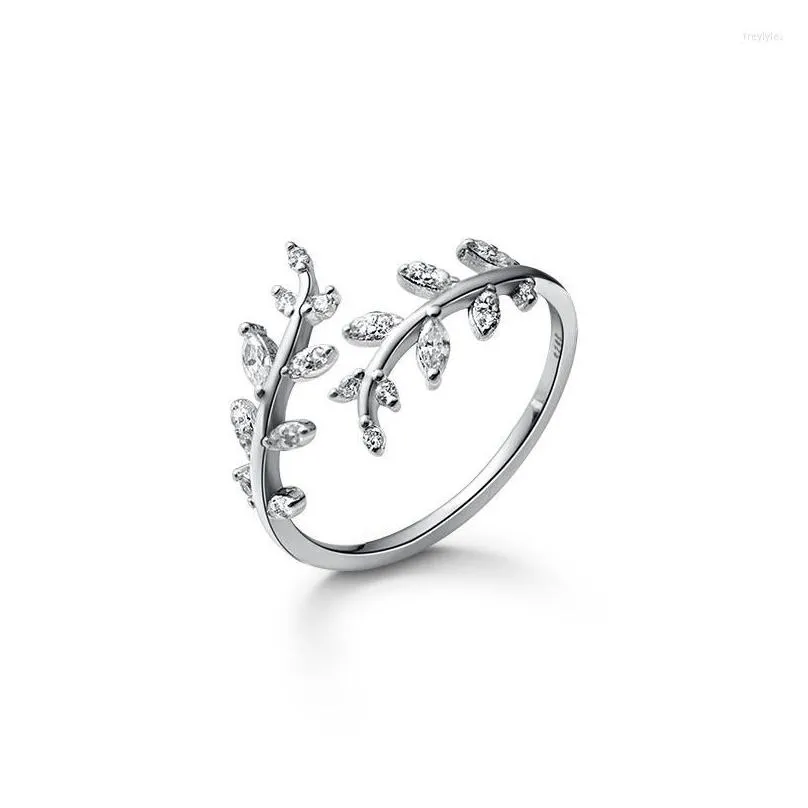 Cluster Rings 925 Sterling Sier Branch Leaves Diamonds Open Finger For Women Exquisite Ring Fashion Accessory Jewelry Bijoux Drop Del Dhwni