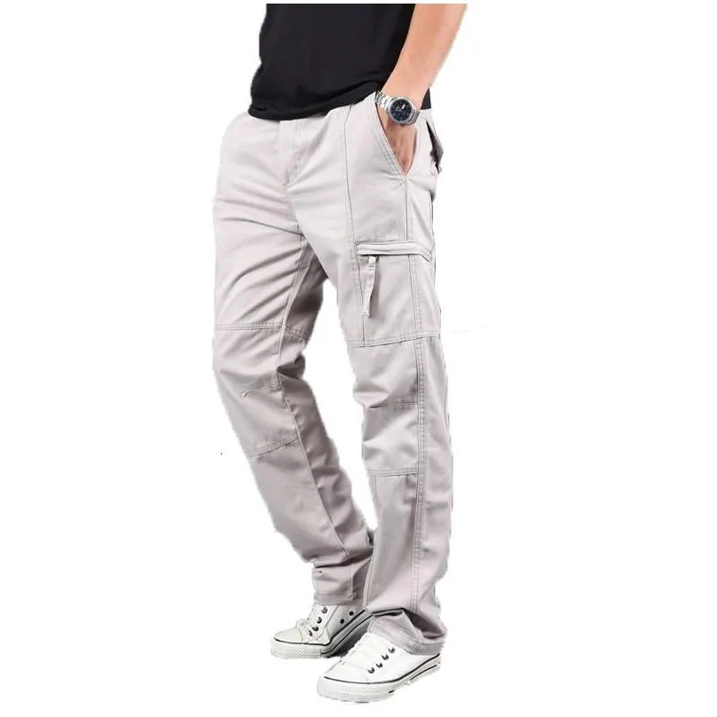 Men`S Pants Mens Tactical Cargo Men Joggers Cotton Khaki Straight Man Casual Trousers Mti Pocket Streetwear Drop Delivery Apparel Clo Dhita