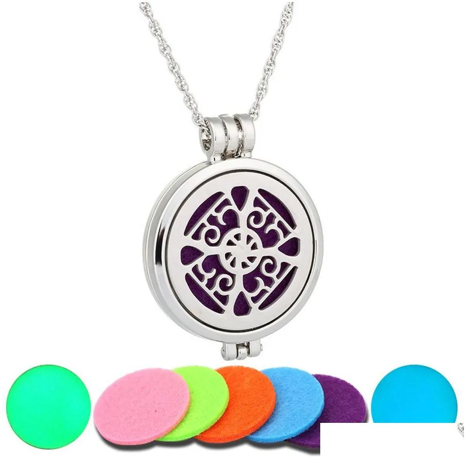 Other Jewelry Sets Tree Of Life Cross Snowflake Necklace Luminous Aromatherapy Stainless Steel Per Oil Diffuser Essential Necklaces P Dhs5M