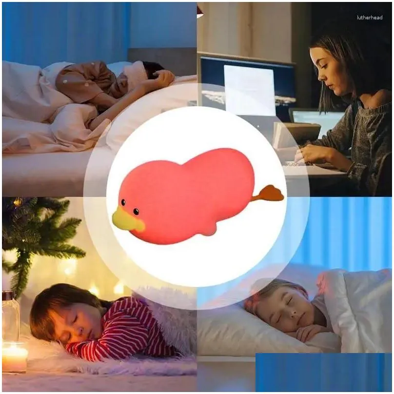 Night Lights Sile Duck Nightlight Cute Lazy Lying Flat Usb Rechargeable Light Up Nursery Breastfeeding Bedside Drop Delivery Dhhxg