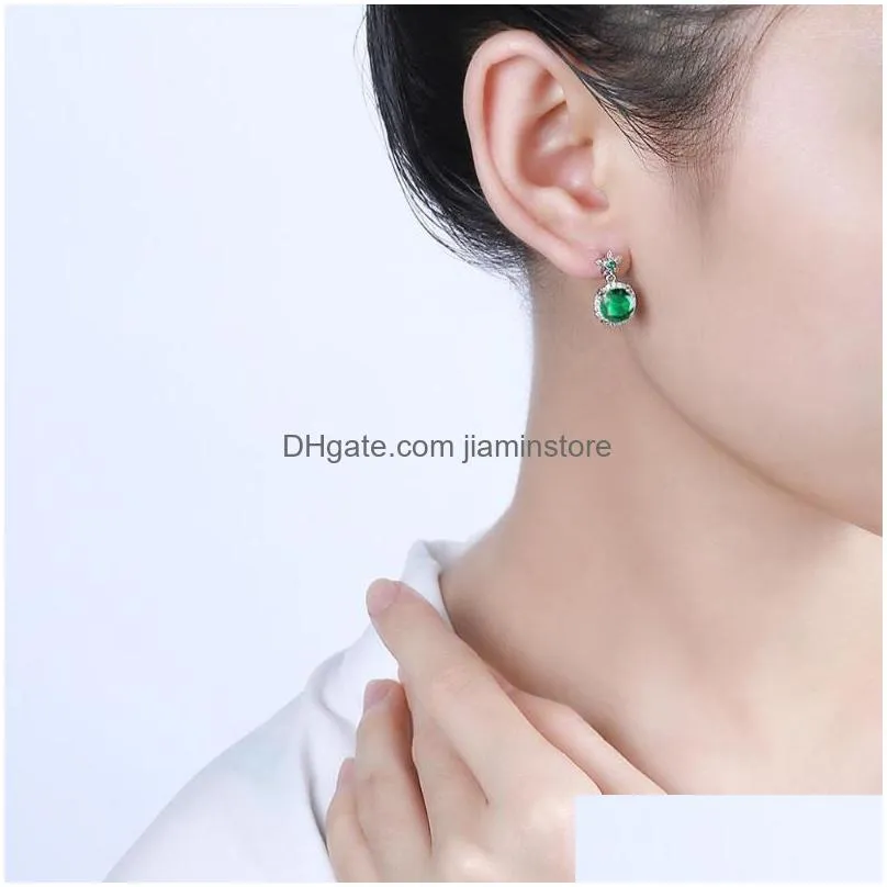 Stud Earrings For Women Real 925 Sterling Sier Flower Fashion Jewelry Emerald With Diamond Engagement Gift Drop Delivery Dhpmv