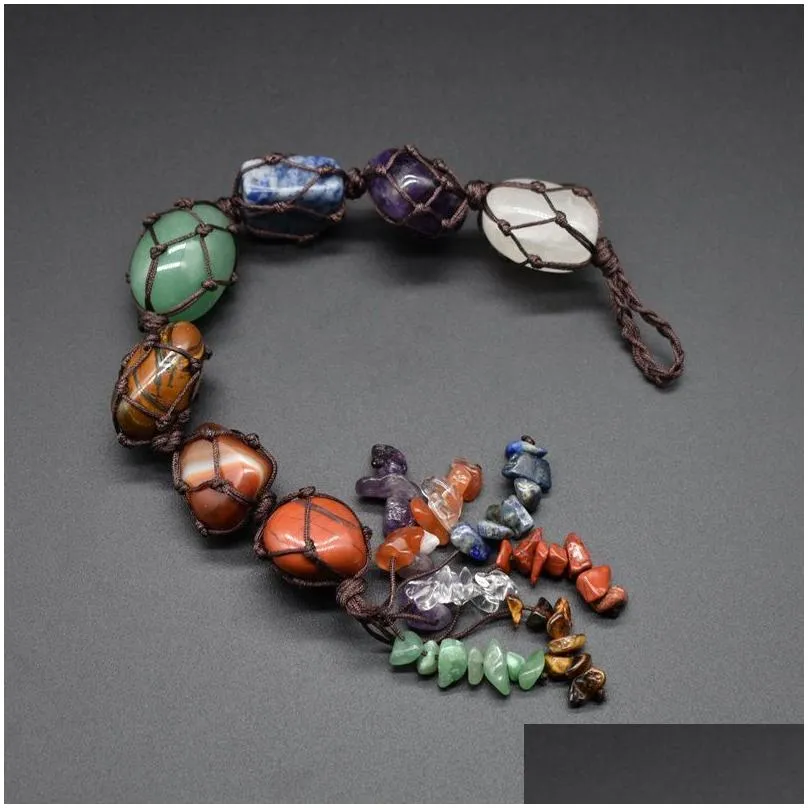 natural chakra crystal stone car pendant 7 chakras tumbled bracelet tassel hanging ornament stones cars decor