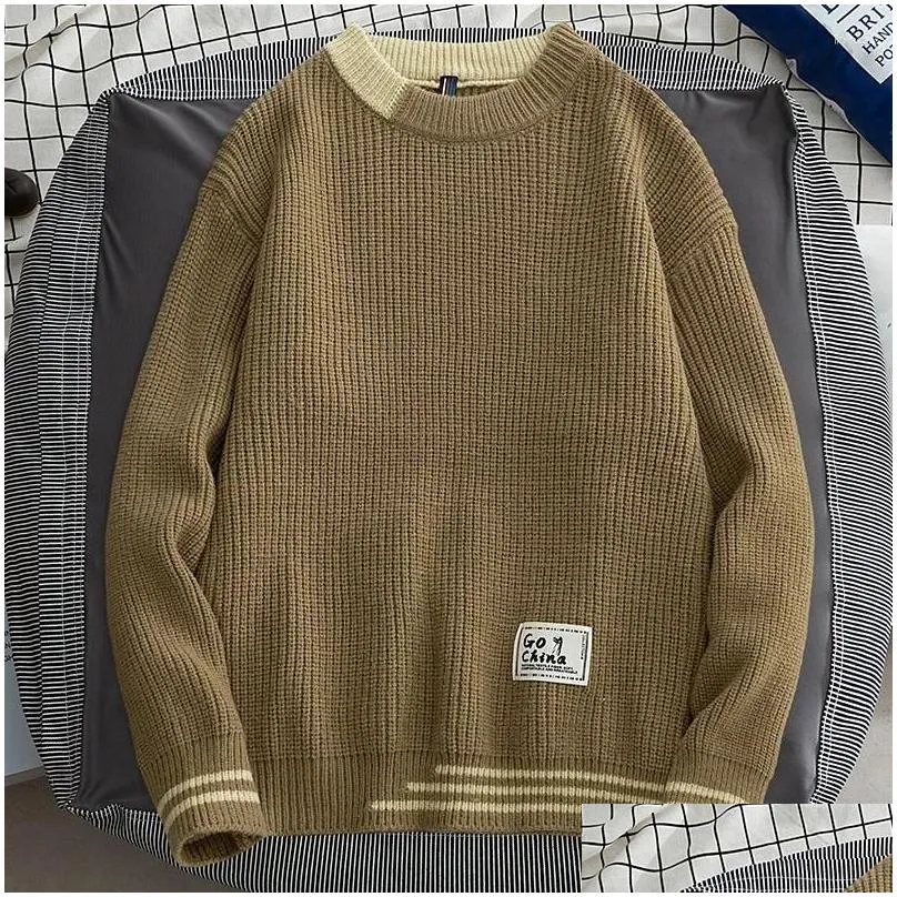 Men`s Sweaters Harajuku All-match Knit Jumper Winter Streetwear High Quality Men Japanese O-neck Sweater Male Fashion Big Size Knitted