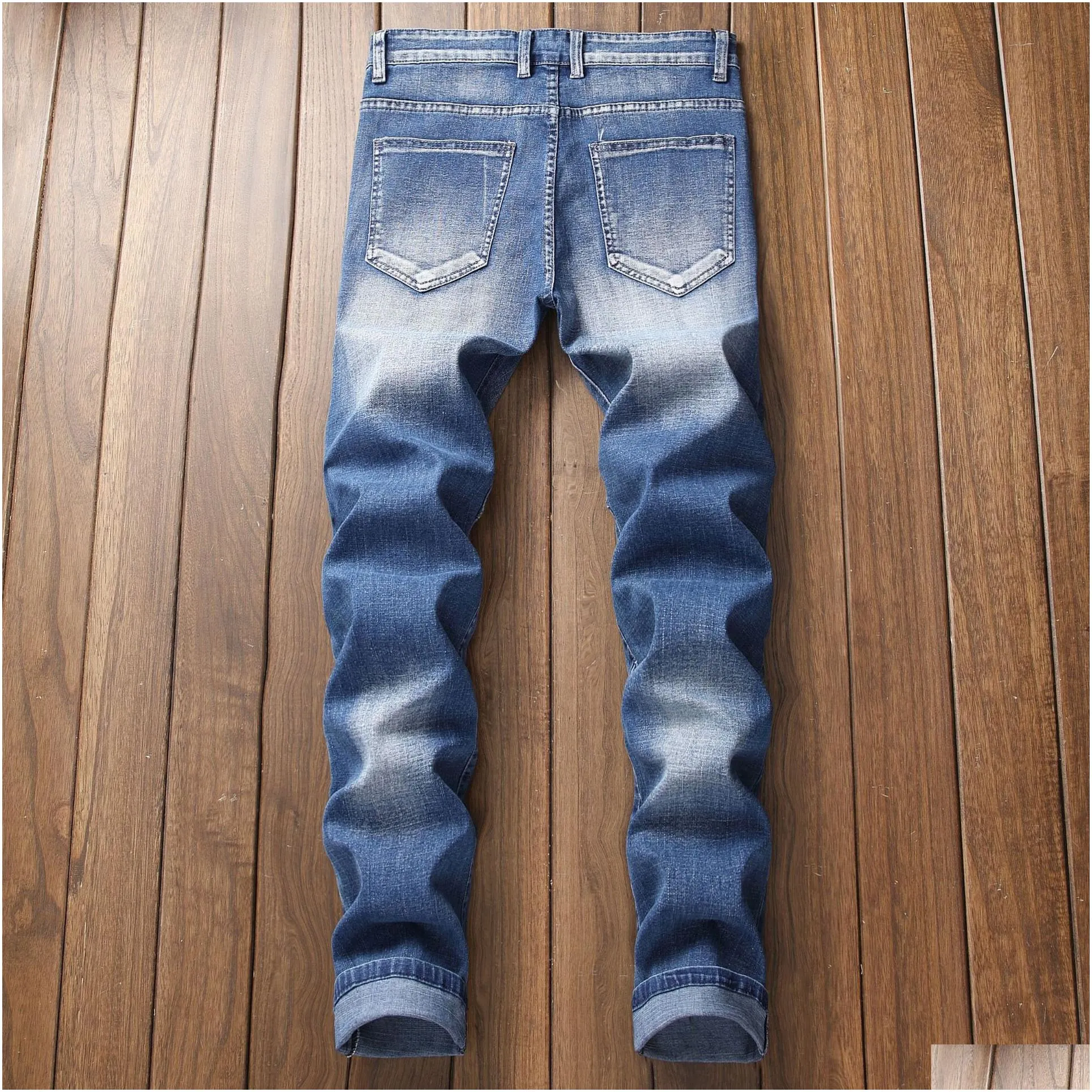 Men`S Jeans Mens Fashion Pants Hole Light Blue Slim Motorcycle Ripped Washed Denim Trousers Long Pencil Drop Delivery Apparel Clothin Dh7O3
