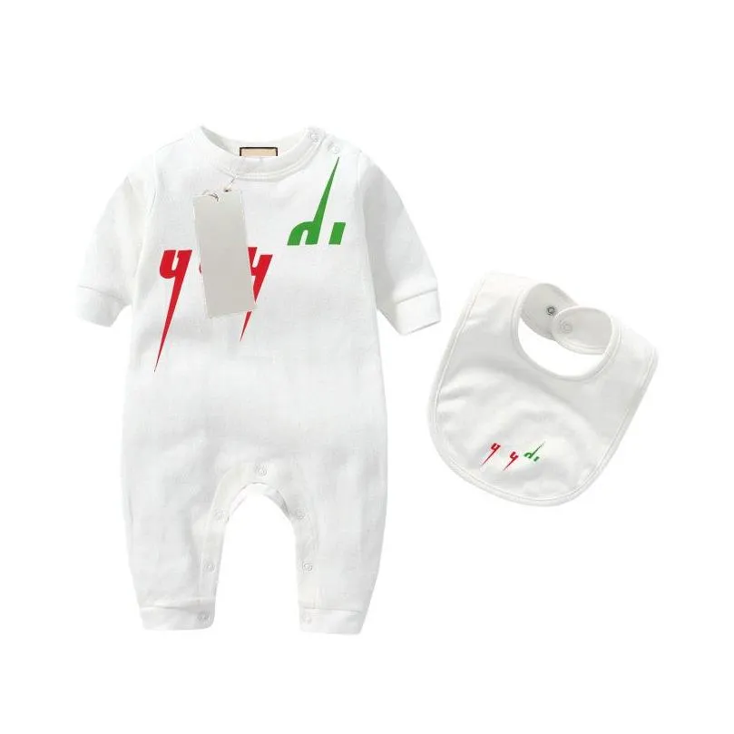 in stock designer baby clothes romper 100% cotton rompers infant boy girl letter costume overalls clothes jumpsuit kids bodysuit for babies bib 2-piece set