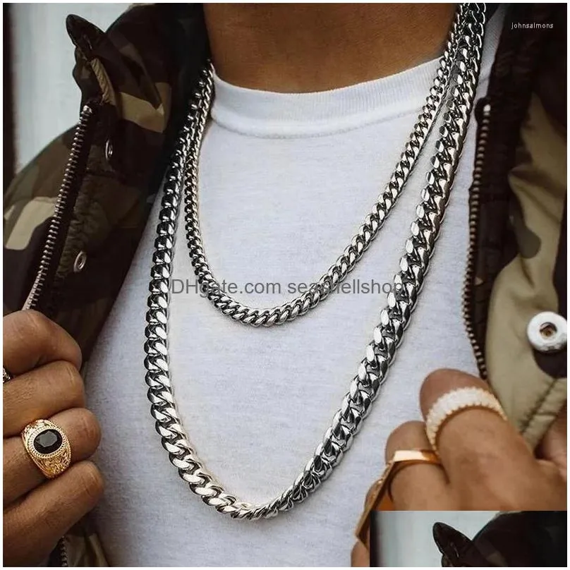 Chains Hnsp 8Mm-14Mm Stainless Steel Cuban Chain Necklace For Men Male Neck Punk Jewelry Drop Delivery Dhzhi