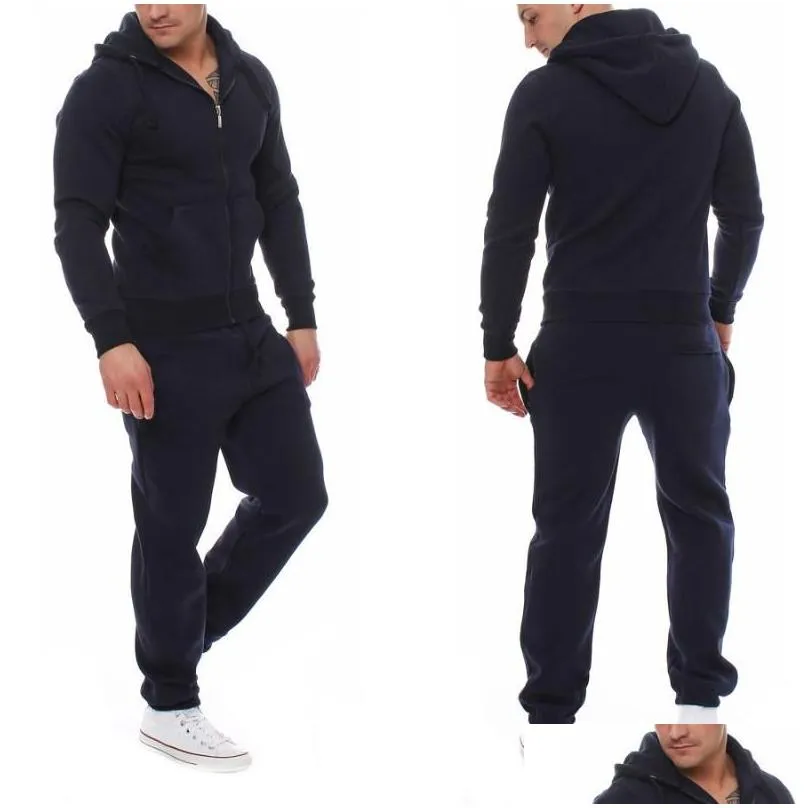 Men`S Tracksuits New Trendy Muscle Men Workout Tracksuit Top Pants Suit Sets Hoodie Coat Trousers Outerwear Drop Delivery Apparel Clo Dhxgo