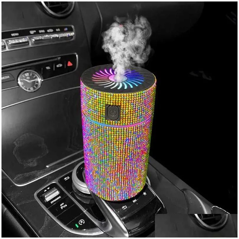 Other Interior Accessories Luxury Diamond Car Diffuser Humidifier With Led Light Air Purifier Aromatherapy Freshener Drop Delivery Aut Dhhm2