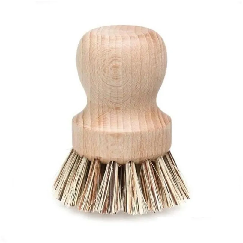 Cleaning Brushes Palm Pot Wash Wooden Round Mini Dish Brush Natural Scrub Scrubber Short Handle Drop Delivery Home Garden Housekeeping Dhqsu