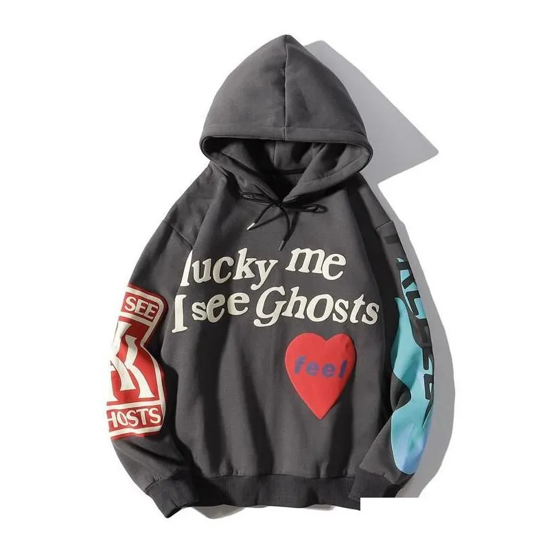 Men`S Hoodies & Sweatshirts Mens Men Iti Letter Printed Lucky Me I See Ghosts Fleece Streetwear Harajuku Hip Hop Sweatshirtsm Drop De Otafl