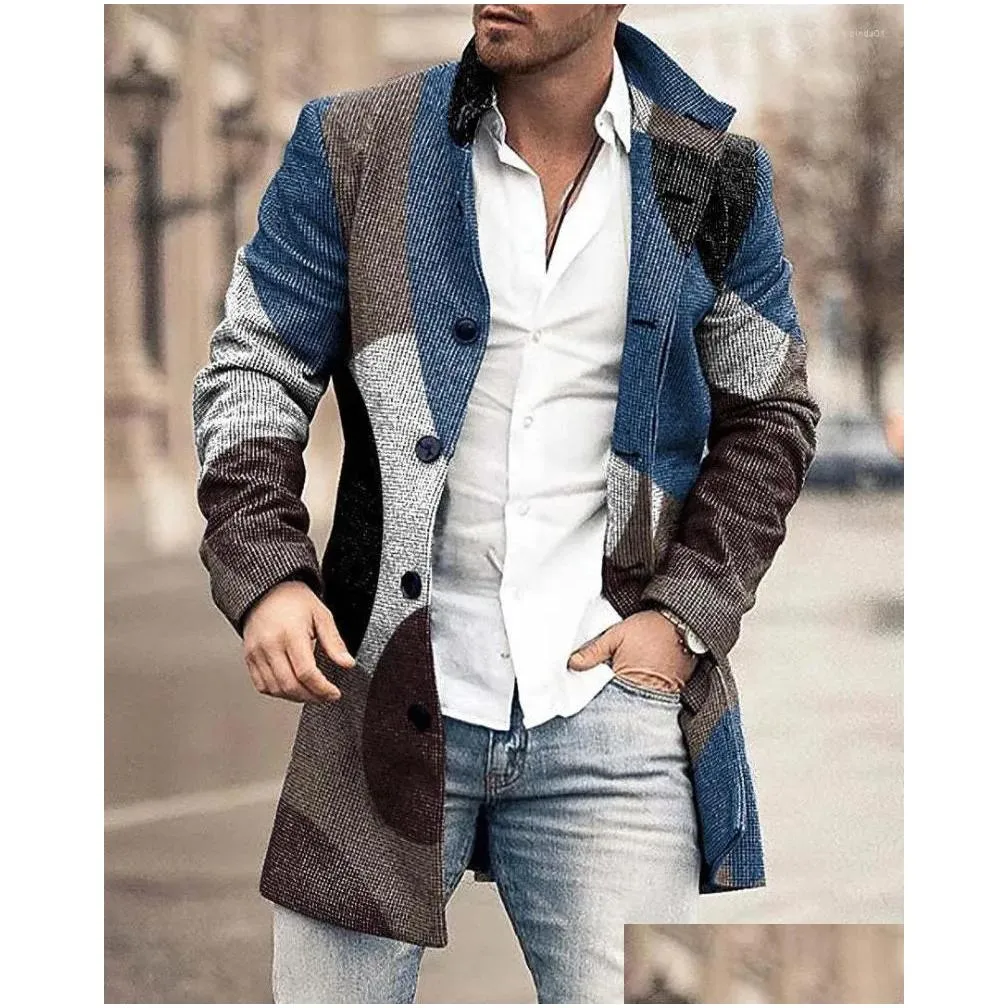 Men`S Trench Coats Mens Fashion Men Casual Long Top Thick Wool Warm Coat Lapel Spring Autumn Overcoat Plus Size Drop Delivery Apparel Dhnd6