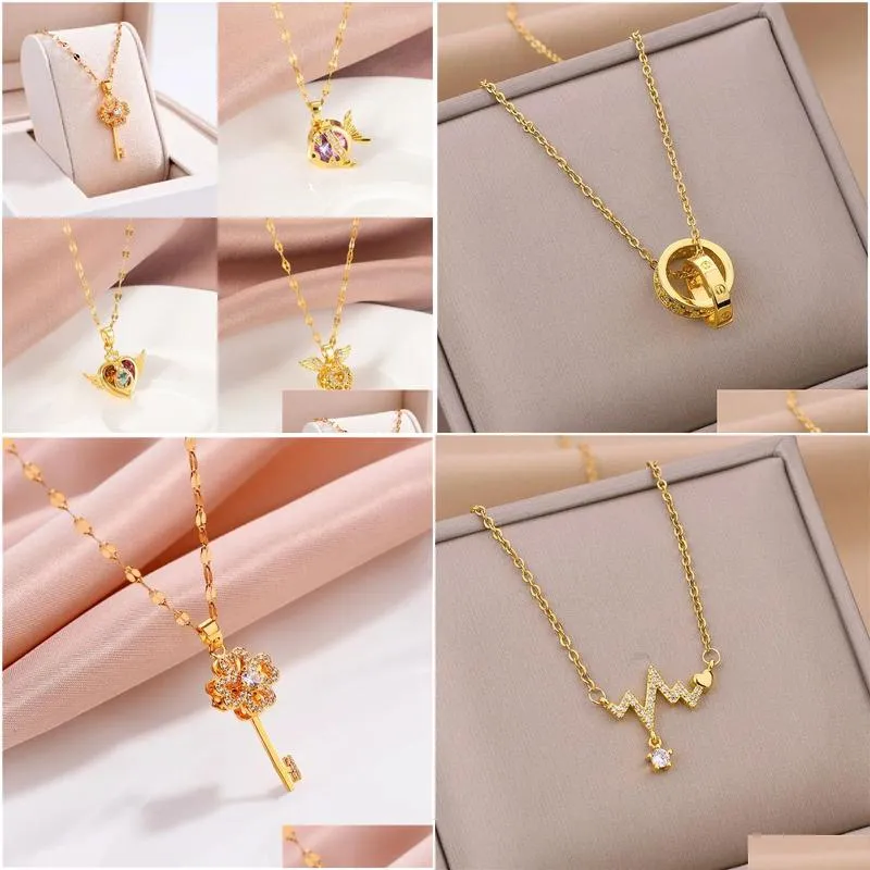 Chains Trendy Sweet Y Gold Color Stainless Steel Necklaces For Women Korean Fashion Female Pendant Clavicle Chain Jewelry Wholesale Dr Ot3S0