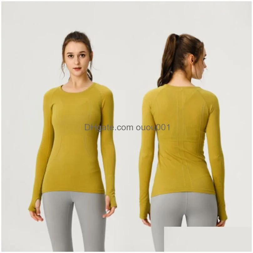 Yoga Outfit 2022 New Lu-07 Long Sleeve Top Women Solid Quick Dry Breathable Shirt Sports Workout Gym Tees T Female Outdoor Athletic Dr Dhbrg