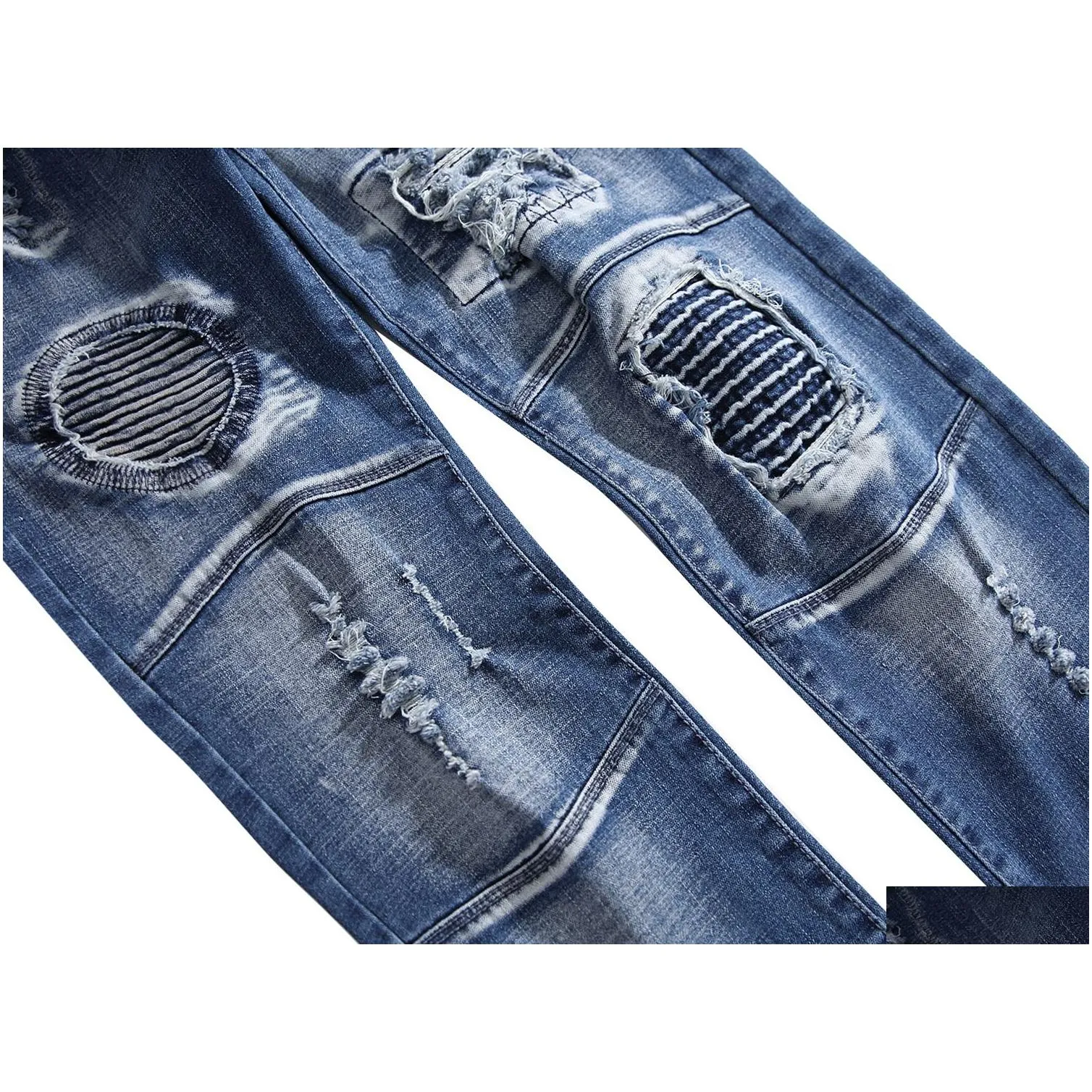 Men`S Jeans Mens Fashion Pants Hole Light Blue Slim Motorcycle Ripped Washed Denim Trousers Long Pencil Drop Delivery Apparel Clothin Dh7O3