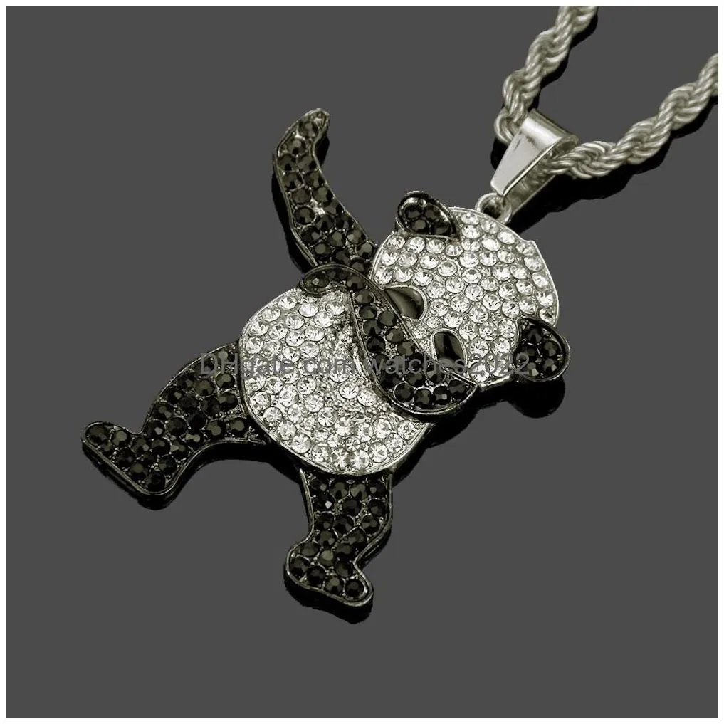 Pendant Necklaces Rhinestone Luxury Hip Hop Jewelry Gold Sier Dancing Funny Panda Animal Iced Out Rock Designer Gift For Men Drop Deli Dhk0J