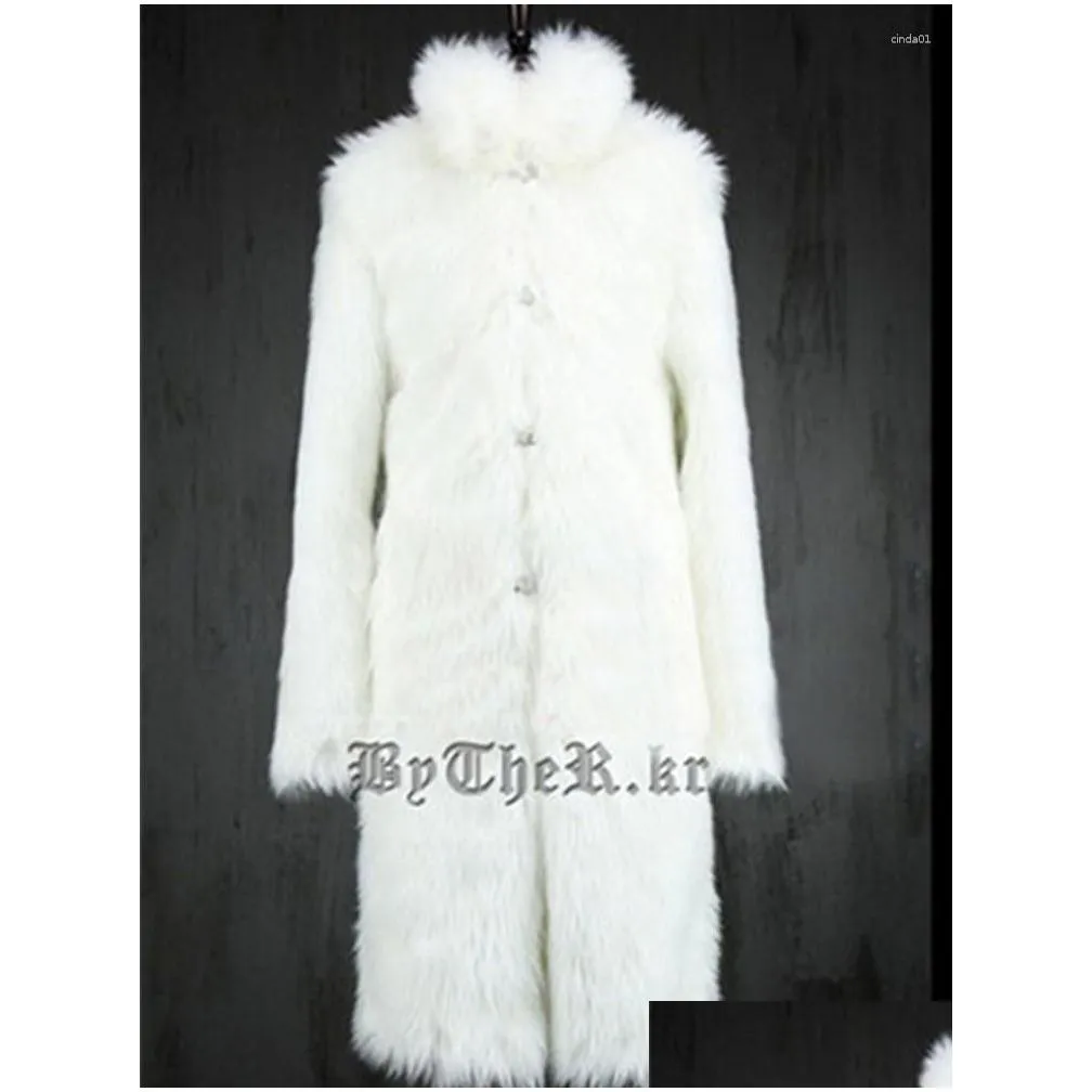 Men`S Wool & Blends Mens Men Faux Fur Coat Winter Thick Fluffy Long Sleeve Warm Outerwear Luxury Jackets Drop Delivery Apparel Clothin Dhius