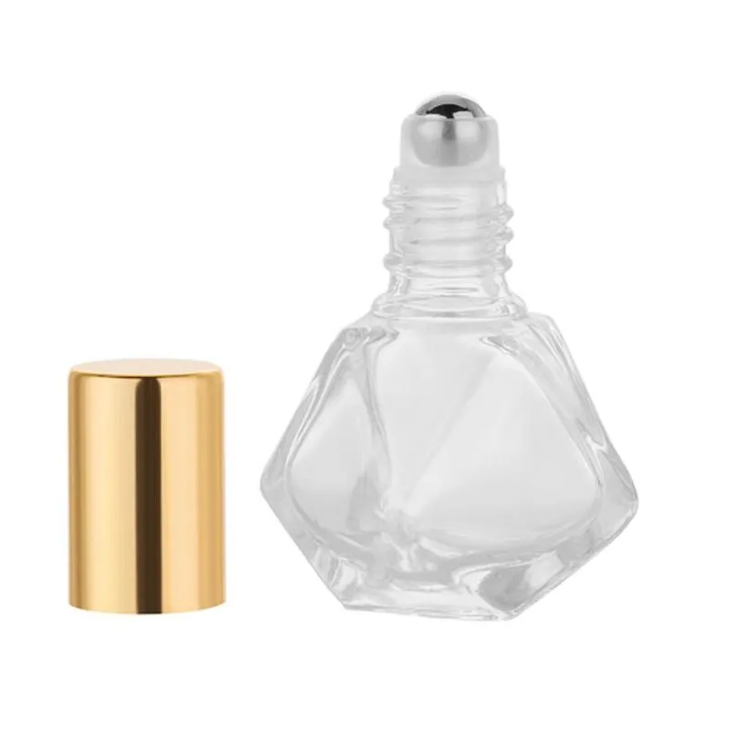 wholesale 8ml glass roll on bottles diamond shaped transparent essential oil perfume bottle portable travel cosmetics sub bottling