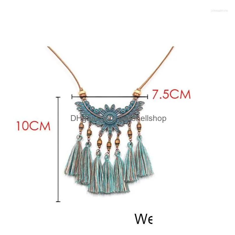 Pendant Necklaces Women Boho Vintage Blue-Mixed Tassel Necklace Choker Leather Long Sweater Rope Chain Statement Jewelry Accessories Dhzhb