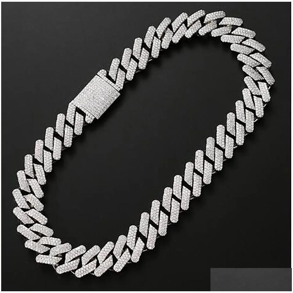 Chains 20Mm Diamond  Prong Cuban Link Chain Choker Necklace Bracelets 14K White Gold Iced Icy Cubic Zirconia Jewelry 7Inch-24Inch Dhexh