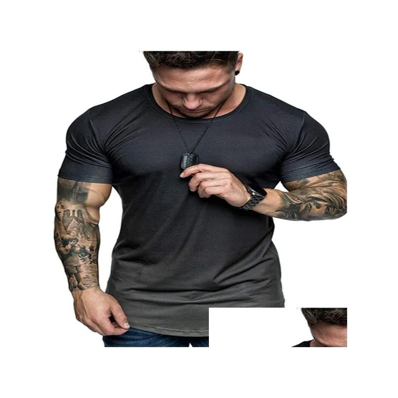 Men`S T-Shirts Mens T Shirts Gradient Short Sleeve T-Shirt Fashion Washed Round Neck Tee Retro Loose High Street Casual Drop Delivery Dhbej
