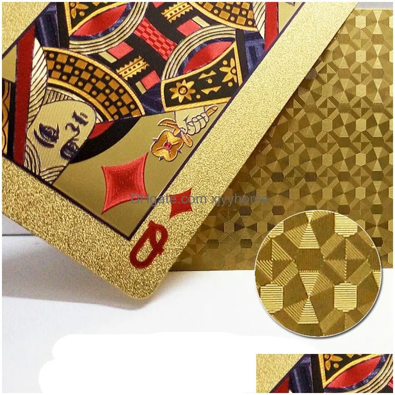 Other Festive & Party Supplies 24K Gold Playing Cards Poker Game Deck Foil Set Plastic Magic Card Waterproof Jugando A Las Cartas Drop Dhxaf