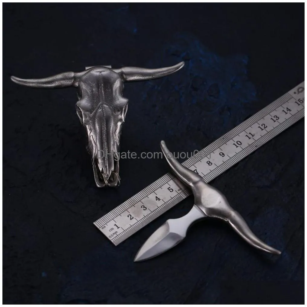 Flashlights Torches Cam Survival Cow Skl Folding Cutter Faux Taxidermy Carved Texas Longhorn Car Decoration Belt Buckle Pendant Tool Dhxai