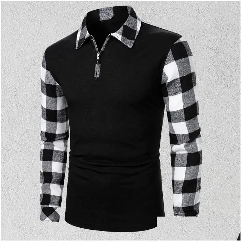 Men`S Casual Shirts Mens Men Plover Shirt 2022 Turn-Down Collar Long Sleeve Fashion Streetwear Plaid Splicing Knitted T-Shirts For Sp Dhep3