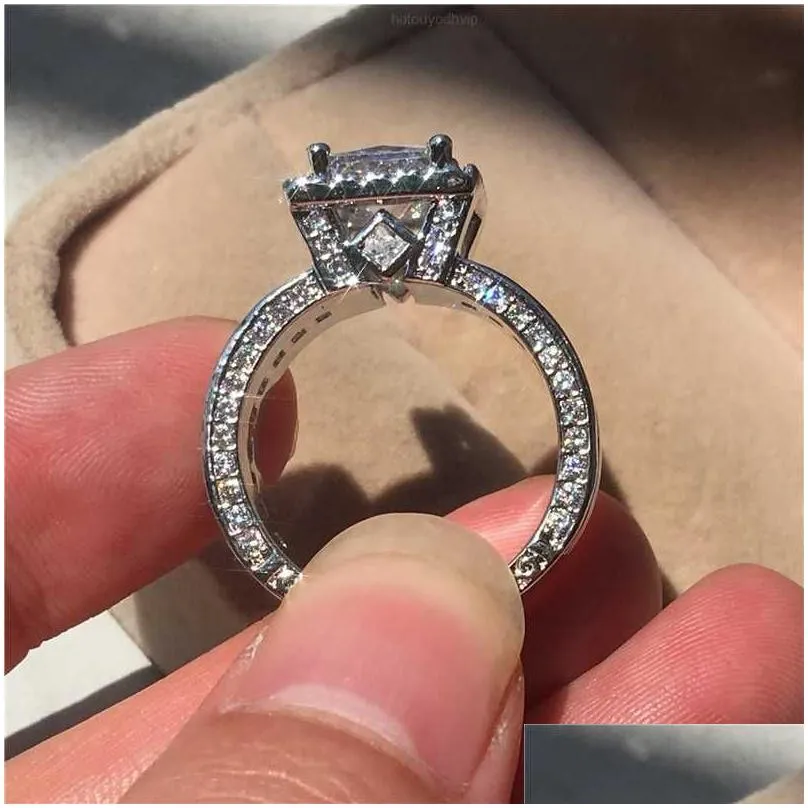 Band Rings 925 Sterling Sier Princess Cut 3Ct Lab Diamond Ring Jewelry Engagement Wedding For Drop Delivery Dhtqz