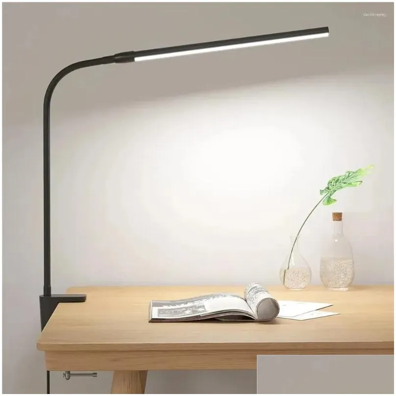 Table Lamps Led Desk Lamp With Clamp Dimmable Clip On Reading Light 10 Brightness Level 10W 3 Lighting Mode Flexible Study Office Dro Dh5St