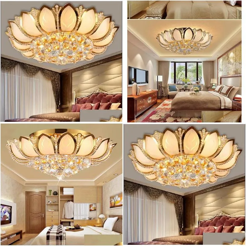 Chandeliers Modern Round Crystal D50Cm F Mount Ceiling Lamp E14 Led Stainless Steel Lustre Hanging Lights Fixtures Indoor Drop Delive Dhkjo