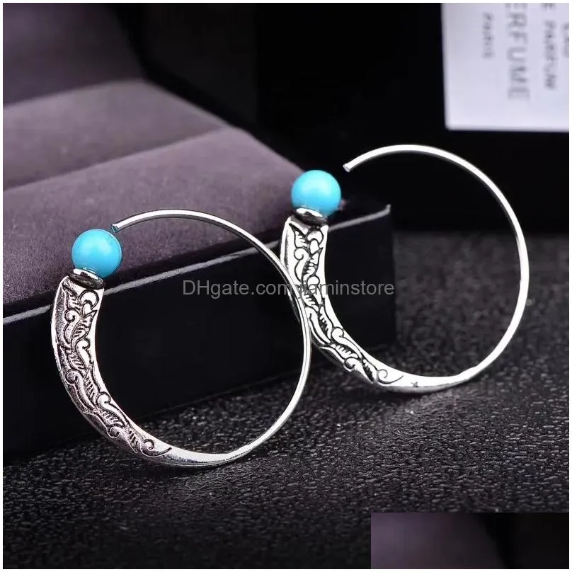 Stud Earrings 925 Sterling Sier Vintage Jewelry Turquoise Ball For Women Party Wedding Wholesale Drop Delivery Dhpzg