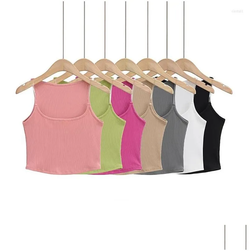 Women`S Tanks & Camis Womens Summer Crop Tops Women Y2K Fashion Black Cami Top For White Cute Y Knitted Transparent Camisole Pink Drop Dh2Sl