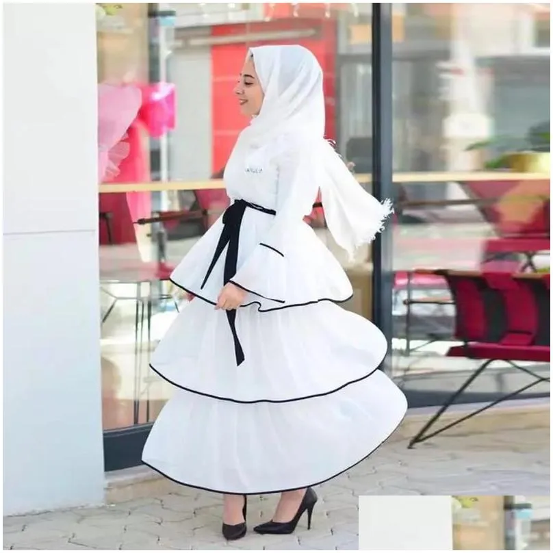 Basic & Casual Dresses Plus Size Abaya Turkey Evening African For Women Muslim Dress Flare Sleeve Femme Islam Robe Vestidos Tiered Dr Dhy3G