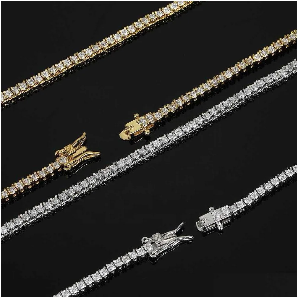 Pendant Necklaces Juncheng 2Mm Gra Vvs Moissanite S925 925 Sterling Sier 10K 14K Gold Plated Chain Tennis Necklace For Men Women Whole Ott6G