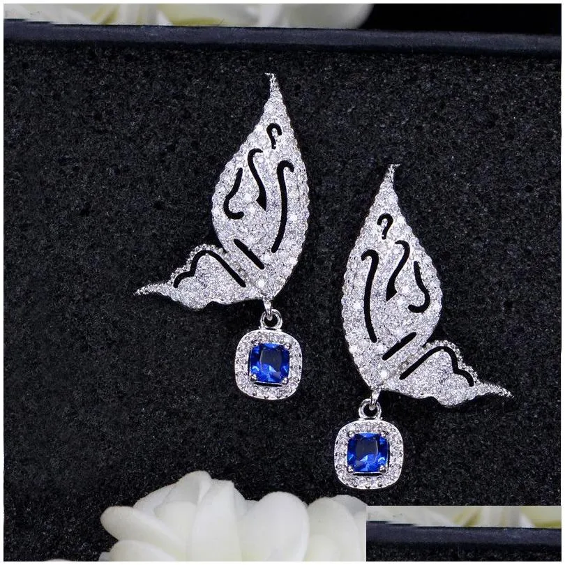 Charm Fashion Butterfly Earrings Jewelry Designer Bride Wedding 925 Sterling Sier Post Yellow Blue Aaa Cubic Zirconia Copper Earring Dhluy