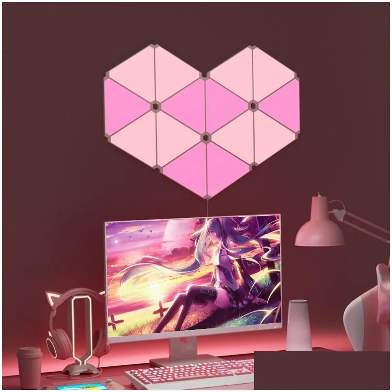 Wall Lamps Diy Triangle Light Quantum Lamp App Control Colorf Rgb Smart Lights Wifi Blue Tooth Music Sync Game Bedroom Decoration Drop Dhvak