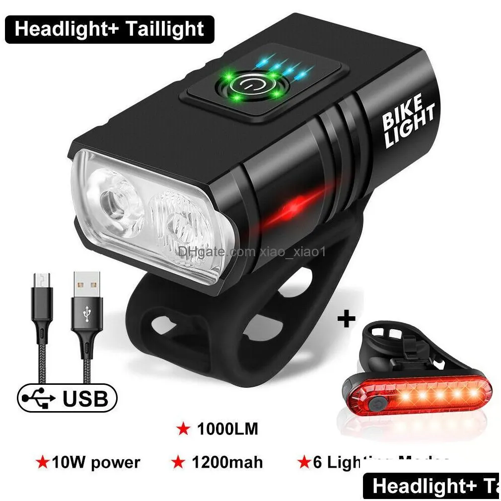 usb rechargeable bike lights set super bright bicycle light powerful bicycle front headlight and back taillight 6 light modes fits all bicycles mountain