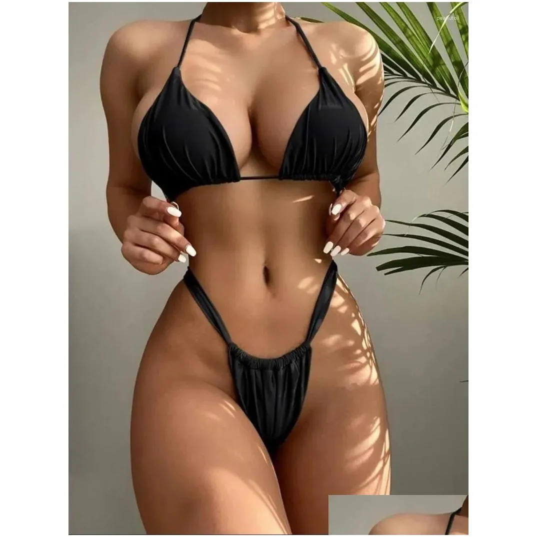 Women`S Swimwear Womens Y Micro Bikini 2024 Women Summer One Shoder Neon High Cut Brazilian Set Push Up Swimming Suit Swimsuit Drop D Otqpv