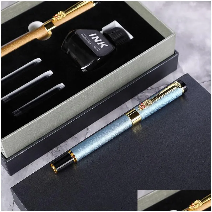 Ballpoint Pens Wholesale 1Pcs Metal Faucet Pen Add3 Ink Sticksadd1 Bottle With Gift Box And Bag Business Office Set Drop Delivery Scho Dhyhj